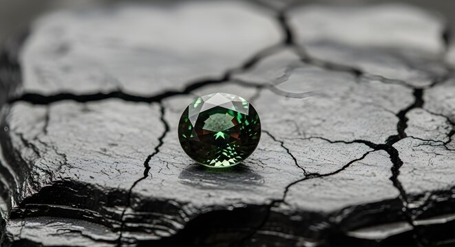 Macro Alexandrite Gemstone Color Shift Round on Ebony Wood Surface