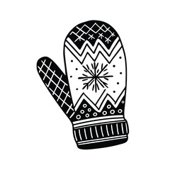 Black and white mitten with snowflake winter clothing