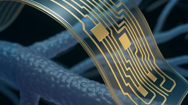Flexible electronic circuit with gold traces transparent substrate intertwined with neural network structure for advanced bioengineering and medical