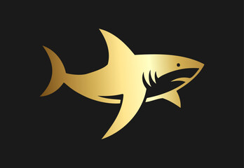 Elegant Golden Shark Silhouette Logo on Black Background for Premium Branding and Design