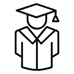 Simple outline illustration depicting a graduate student in academic graduation attire