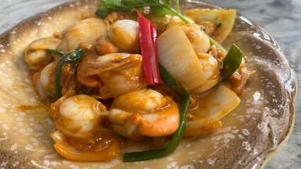 Stir fried scallops with chili and garlic, Thai food