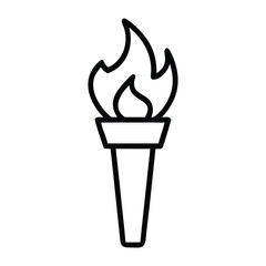 Simple outline illustration of a burning torch symbolizing flame and illumination