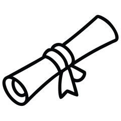 Simple outline illustration of a rolled diploma tied with a ribbon and scroll symbol