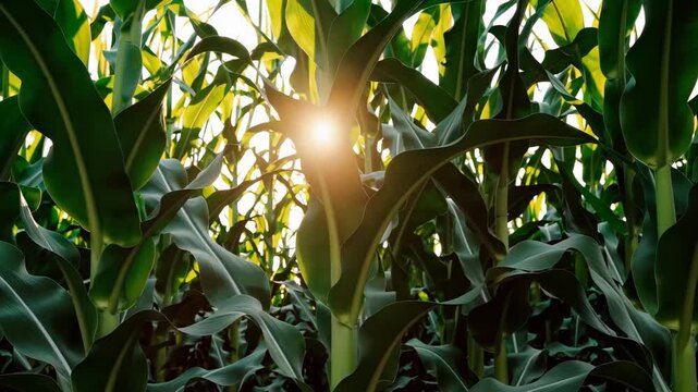 Field agriculture farm crop maize farming green leaves sunlight growth rural harvest summer plants