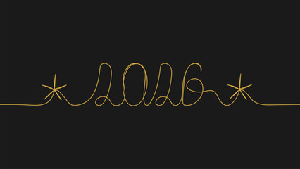 unique 2026 handwritten in one solid line in gold on a black background
