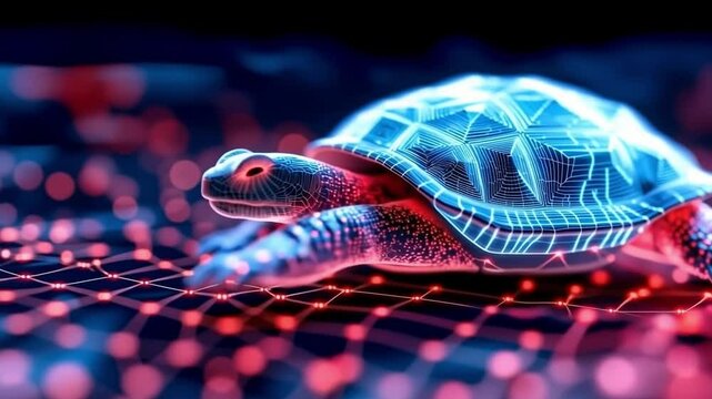 A turtle that is sitting on top of a net