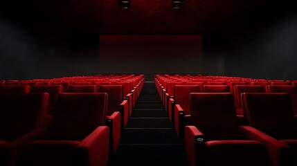 Empty Cinema with Red Seats, and Dark Theater. (2)
