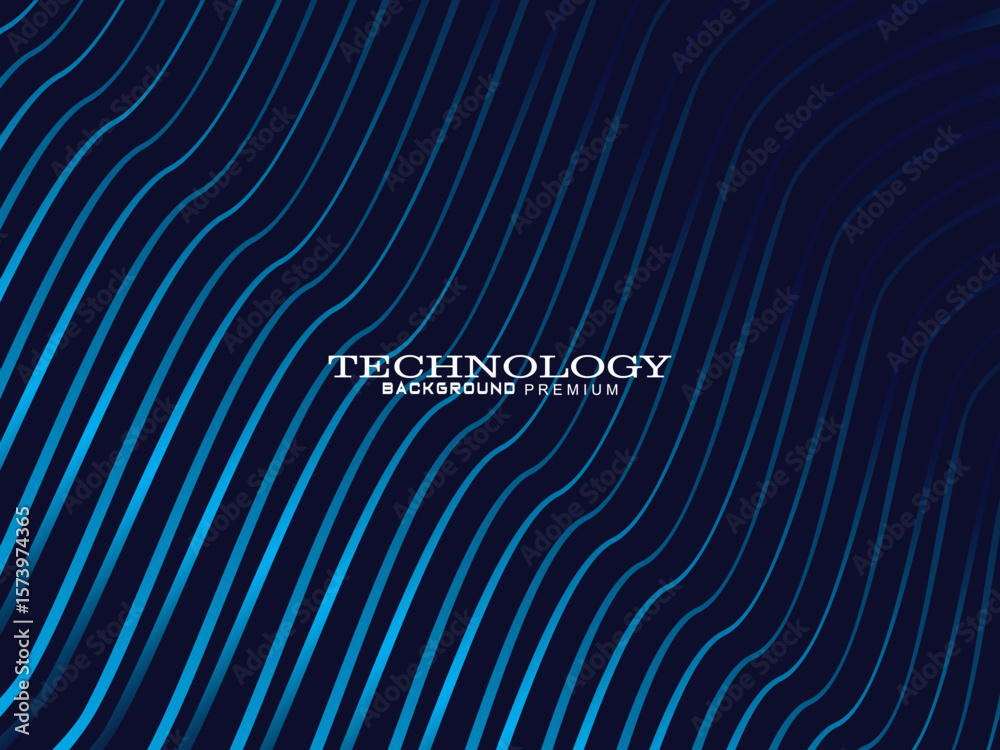 Fototapete futuristic abstract technology shining gradient blue light lines on modern line pattern blue backgro