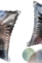 한국의 전통 가옥인 한옥을 주제로 한 다양환 풍경을 수묵화 기법으로 그린 손그림 일러스트.