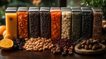 Corporate wellness gift featuring fiber rich dry fruits energy bars and herbal tea sachets promoting healthy habits with sleek minimal packaging