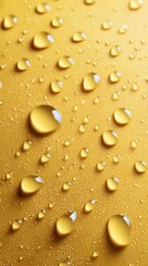 Macro wet surface with water droplets on yellow background texture minimal design fresh moisture backdrop
