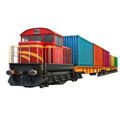 Fototapeta premium Colorful Cargo Train Transportation Logistics Freight Delivery, isolated on a transparent background