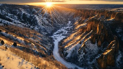 Snowy mountain valley at sunrise - Powered by Adobe