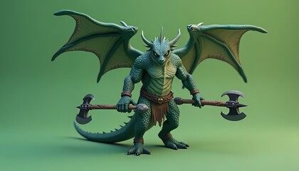 Obraz premium Green Dragon with Axe