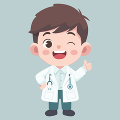 Fototapeta premium Doctor activities. Vector illustration of cute chibi character male doctor is comforting the patient