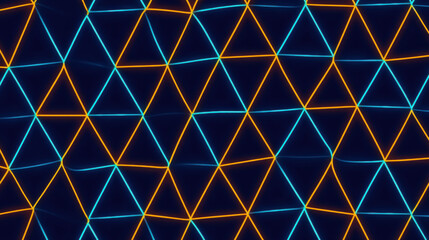  close-up view of a geometric grid with intersecting glowing lines forming triangles on a dark background.
