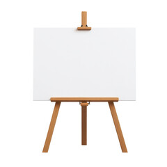 Blank canvas on wooden easel art studio display mockup isolated on a transparent background