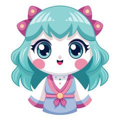 Fototapeta premium Cute anime girl, smiling, kimono, white background, avatar