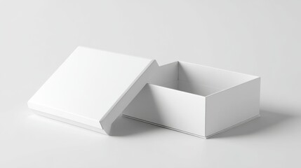 3D half-side view mockup of white box packaging. Clean and minimal presentation. 