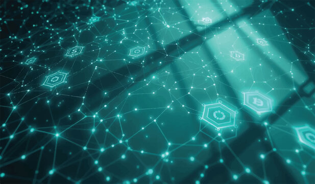 Blockchain network: Futuristic connections and decentralized data representing secure digital infrastructure.