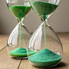 hourglasses with green sand
