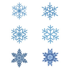 Blue Snowflake Vector Set with Six Unique Winter Designs on Transparent Background