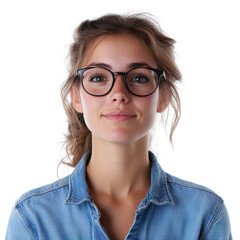Obraz premium Young woman wearing glasses denim shirt portrait isolated on a transparent background