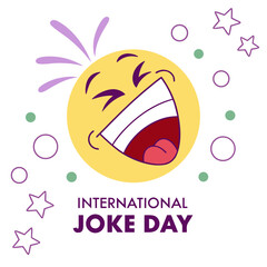 International Joke Day Celebration with Laughing Emoji Stars and Circles on a White Background for Social Media