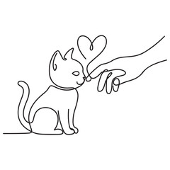 One Line Drawing Cat Hand Heart Love Pet Animal kitten cat day vibes