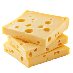 Stack of Swiss Cheese Slices Delicious Dairy Product, isolated on a transparent background