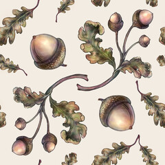 Acorn & Oak Leaves Seamless Pattern