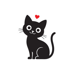 Cute Black Cat Sitting Red Heart Above kitten feline cat day vibes