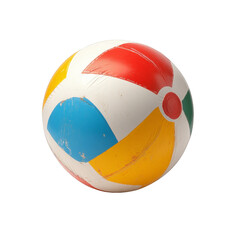 A beach ball with a red, yellow, and blue striped umbrella
