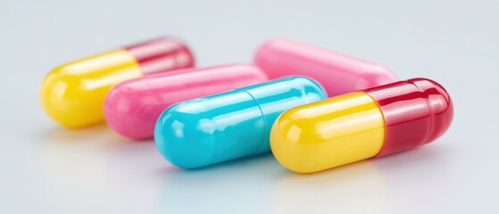 Exploring the world of colorful capsules pharmaceutical action laboratory setting product photography clinical environment close-up view health awareness