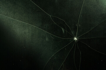 Black mirror with crack lines originating from a single central point.