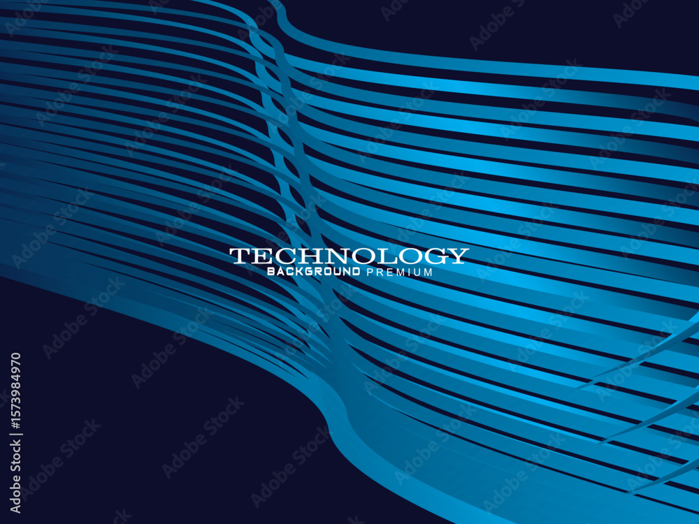 Poster Futuristic abstract technology shining gradient blue light lines on modern line pattern blue background. Vector minimal line background with text for social media covers, headers, etc.