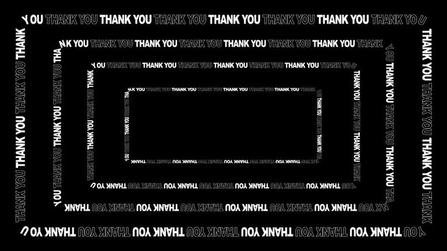 "THANK YOU" text moving left and right along an isolated square path on a black background. Type 2 presentation. Motivational words, business concept.