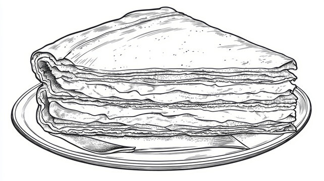 pancakes stack on plate, black and white clip art preview
