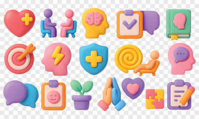 3D Mental Health Vector Icon Set
