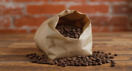 coffee beans in a brown paper bag