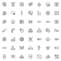 AI and machine learning line icon set