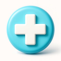 Obraz premium A blue button with a white plus sign isolated on white background symbolizes addition