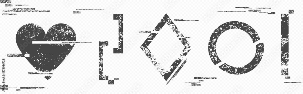Fototapete glitch distort shape icons - corrupted geometric symbols with digital noise effect. heart, diamond a