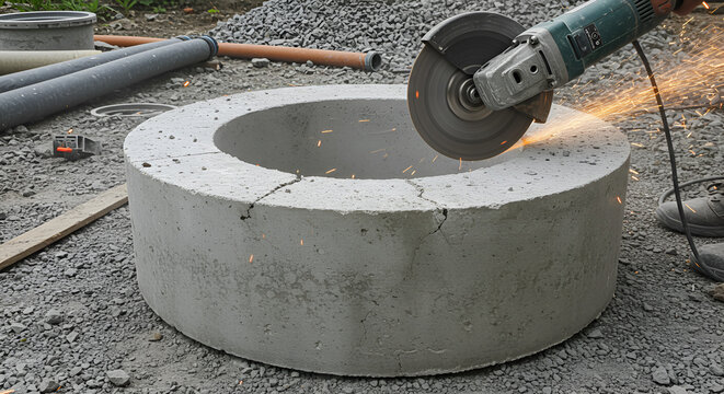 Concrete Ring Being Cut with Angle Grinder