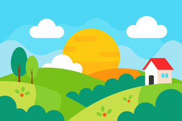 Fototapeta premium vector illustration of a rural landscape