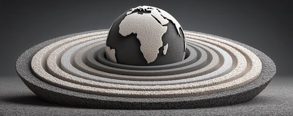 A conceptual representation of Earth amidst layered materials, symbolizing geological formations and environmental concepts, combining art and science into a striking visual.