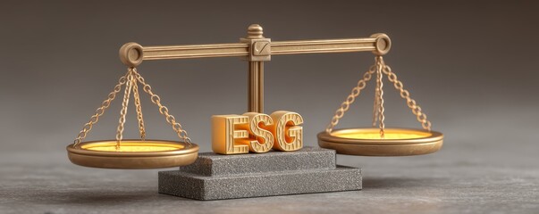 A decorative scale representing ESG principles, emphasizing balance in environmental, social, and governance factors
