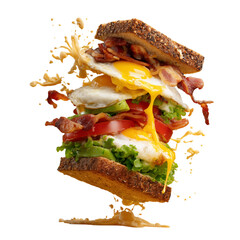 Roast beef and grilled chicken sandwiches served with fresh salad on white background