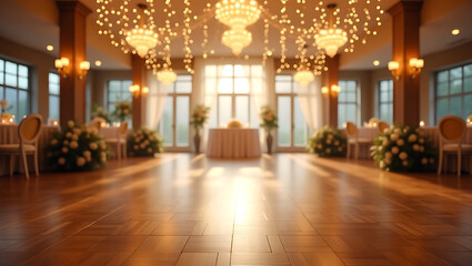 Empty Wedding Dance Floor Under Sparkling Chandeliers